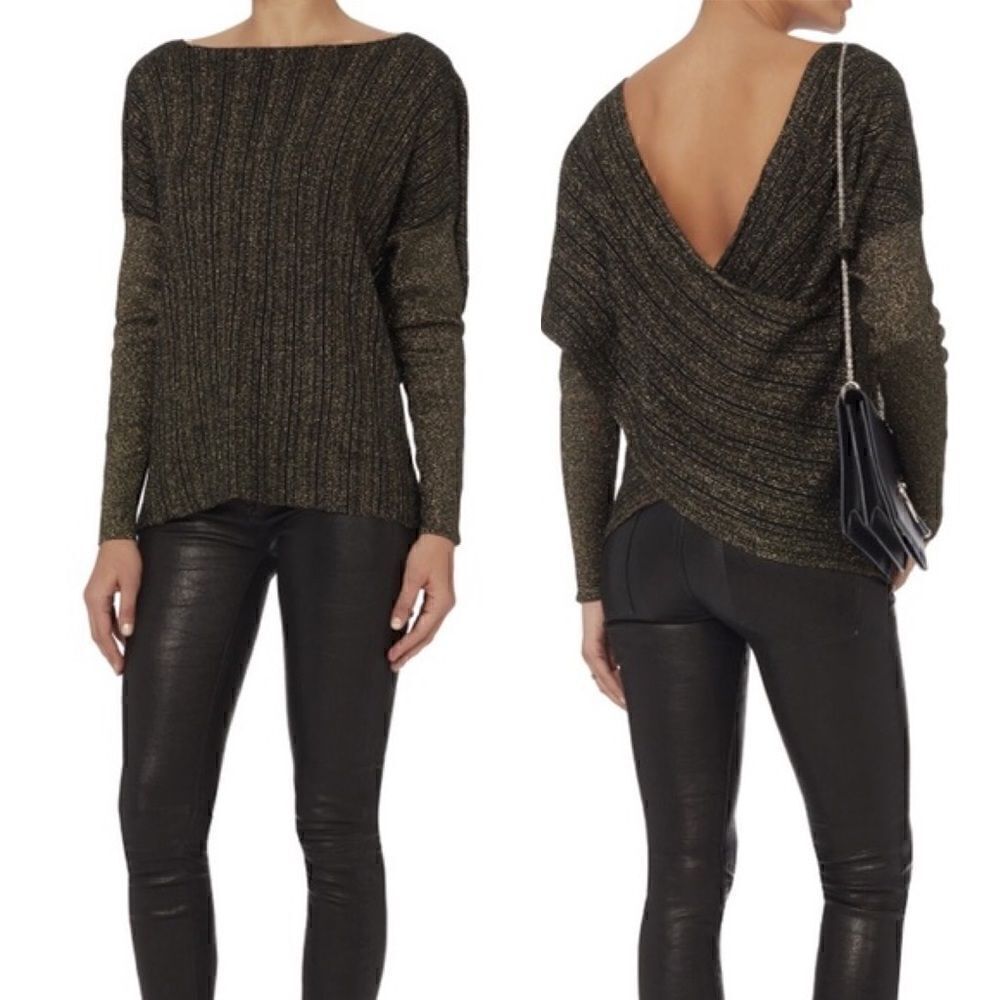 DEREK LAM 10 CROSBY Lurex Crossover Knit Top size S